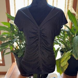 Max Studio Black Cap Sleeve Ruched Blouse